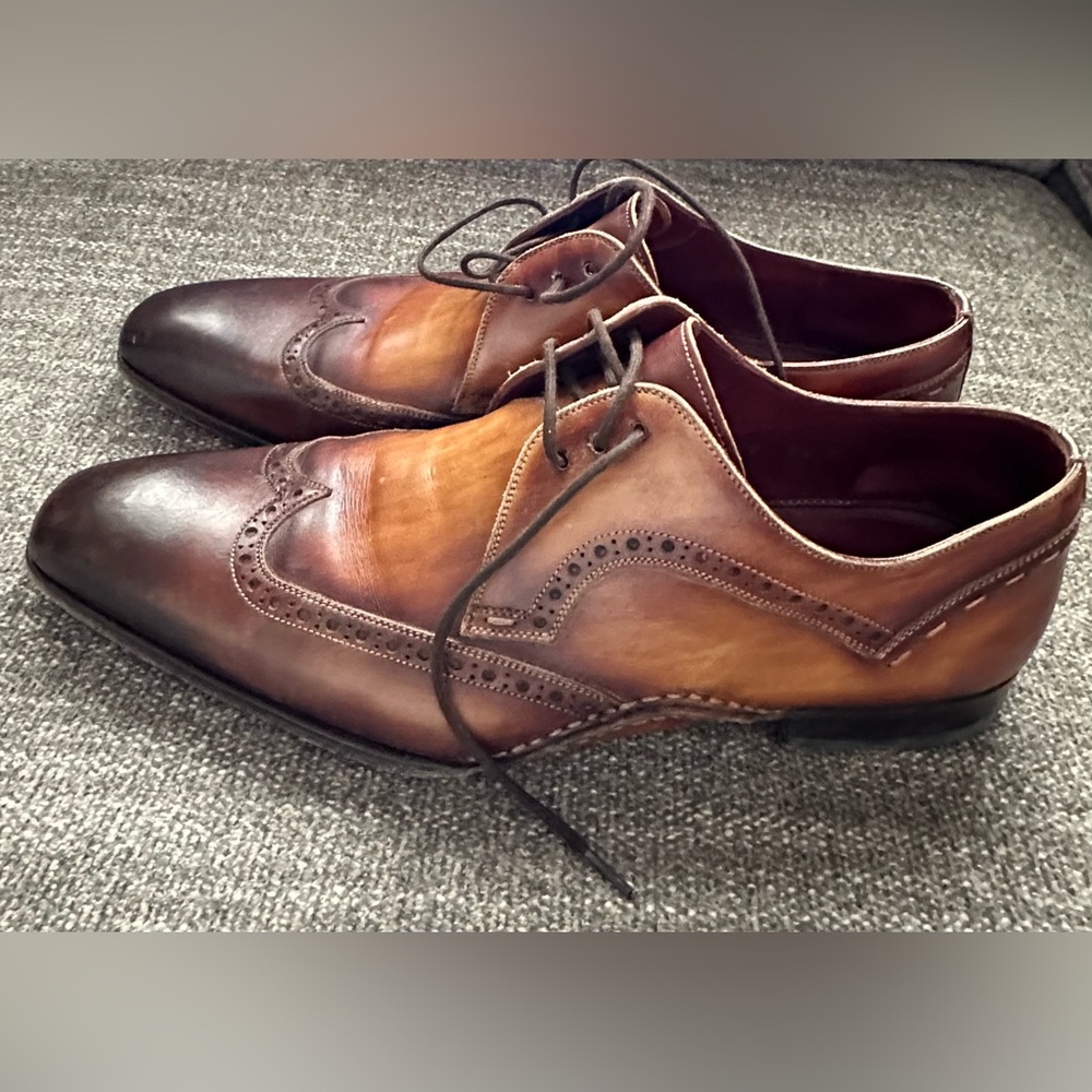 MAGNANNI Men’s Size 8 1/2 Brown Leather Wingtip Oxfords Made in Spain